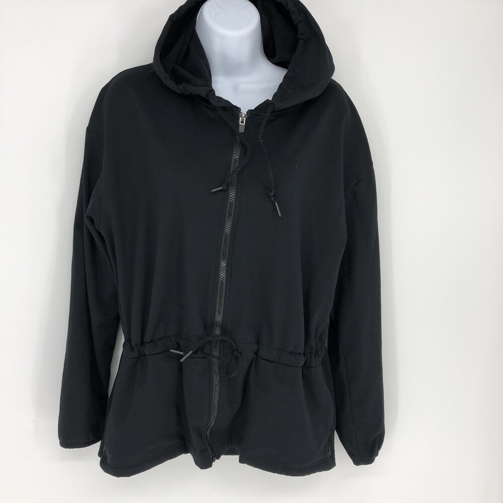 Fabletics Long Sleeve Active Hooded Sweatshirt Full Zip Black Waist Tie Size M